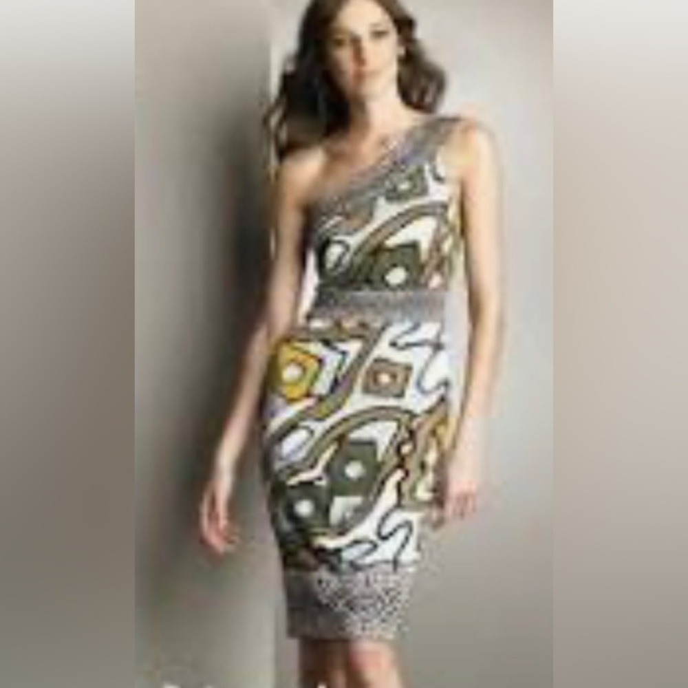 DVF Print One Shoulder Silk Dress SZ 10